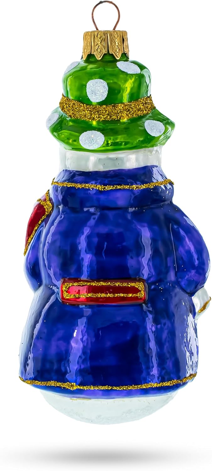 Snowman with Red Bow Tie Glass Christmas Ornament - Image 3