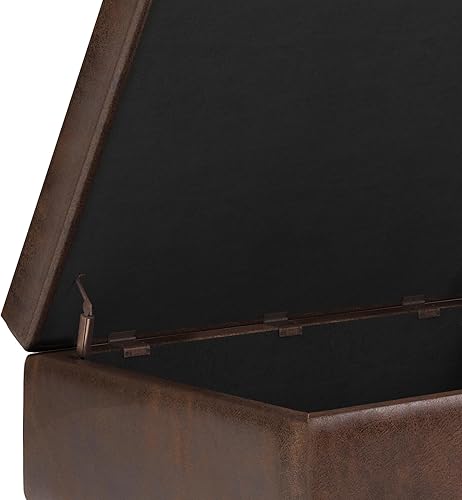 Miniatura 75 de SIMPLIHOME Shay - Otomana rectangular moderna de mediados de siglo de 48 pulgadas de ancho en piel sintética vegana envejecida, color marrón, Sillín