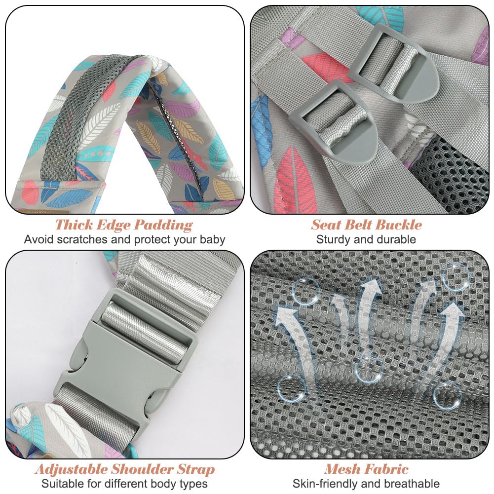 AUYAO Baby Sling Carrier Portable Breathable Toddler Sling Thick Shoulder Strap 3D Mesh Wrap Sling Wrap Baby Carrier Adjustable Baby Hip Sling Carrier for Newborn Up to 0-36 Month(Leaf Pattern) - Image 3