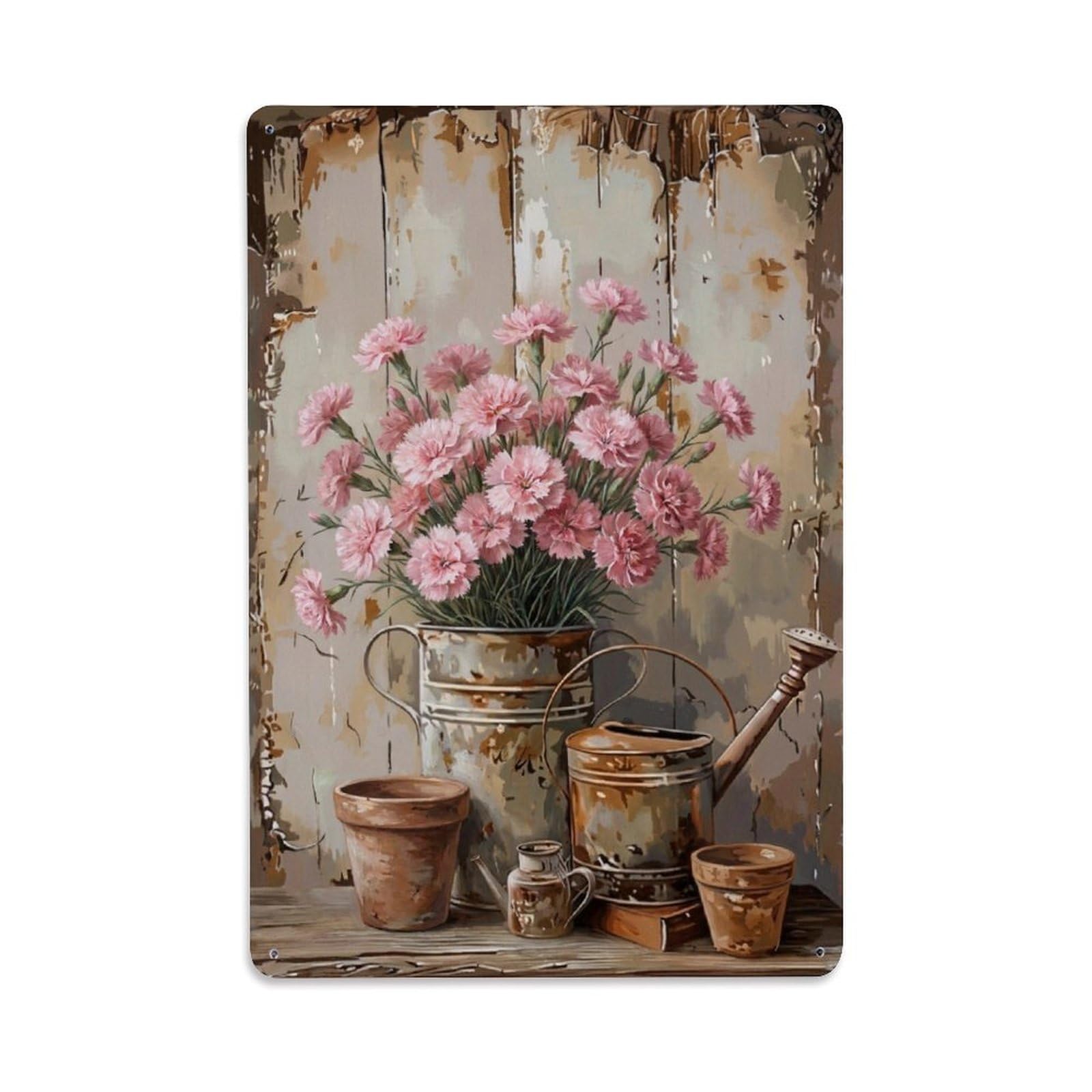 Vintage Flower Bunch Dianthus Pastoral Aesthetics Metal Tin Sign