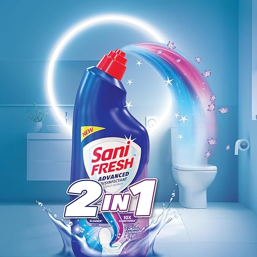 DABUR Sanifresh 2in1-1L | 1 Bottle - 2 Liquids | Toilet Cleaner + Conditioner | 10X Cleaner | 10x Conditioner | Shine + Perfume