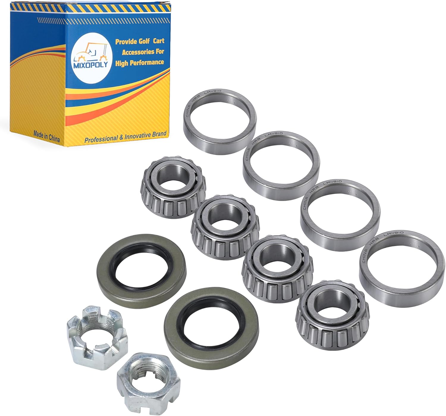 2 Sets Golf Cart Front Wheel Hub Bearings and Seals Kit for Club Car DS and Carryall 1982-2002 Gas and Electric Replace OEM 1011393, 1013135, 11949, 7840