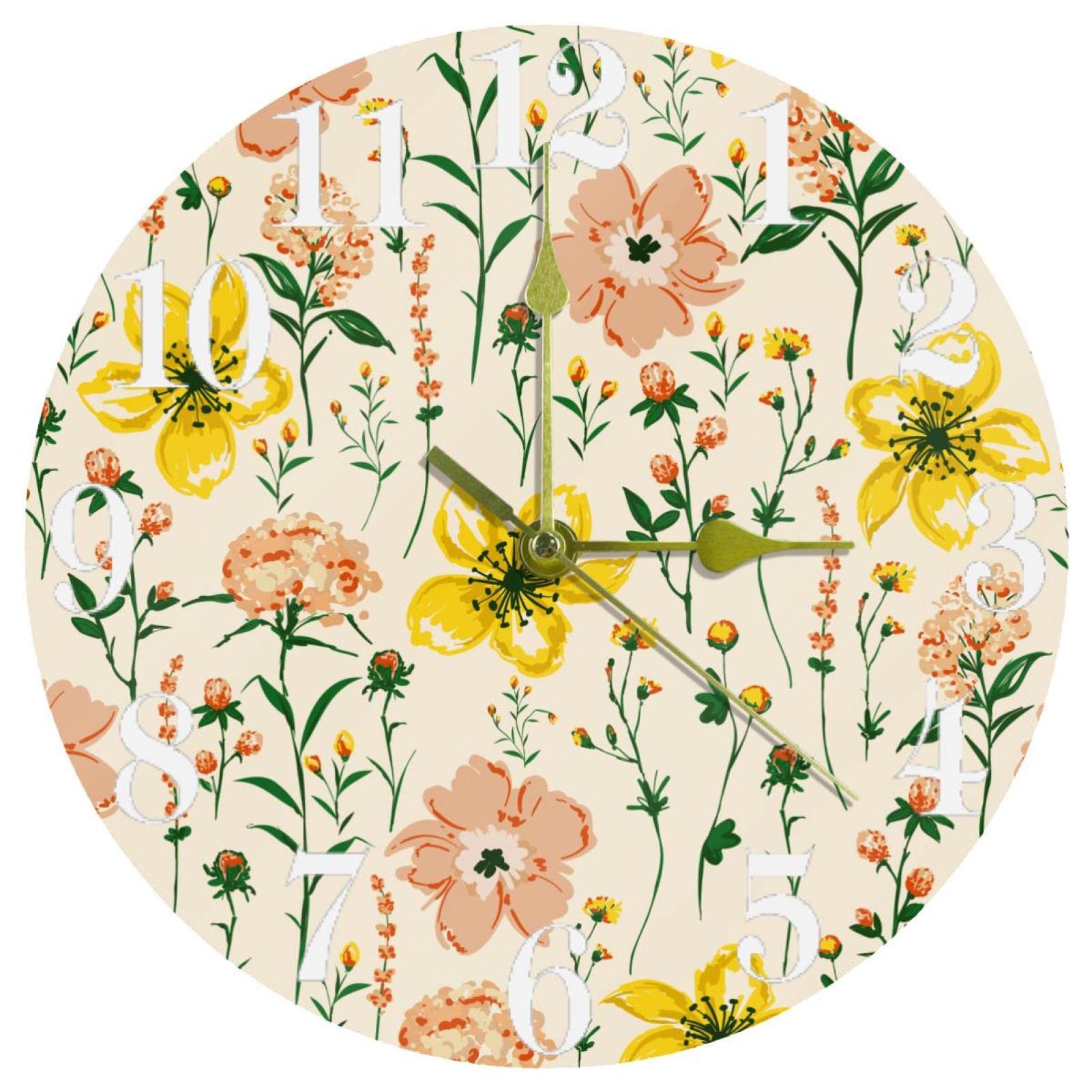 Horloge murale fleur sauvage brossée pour décorer la cuisine ou la maison