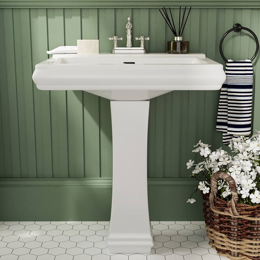 skk._.i☘️ DeerValley 26x20 Inch White Ceramic Pedestal Bathroom Sink