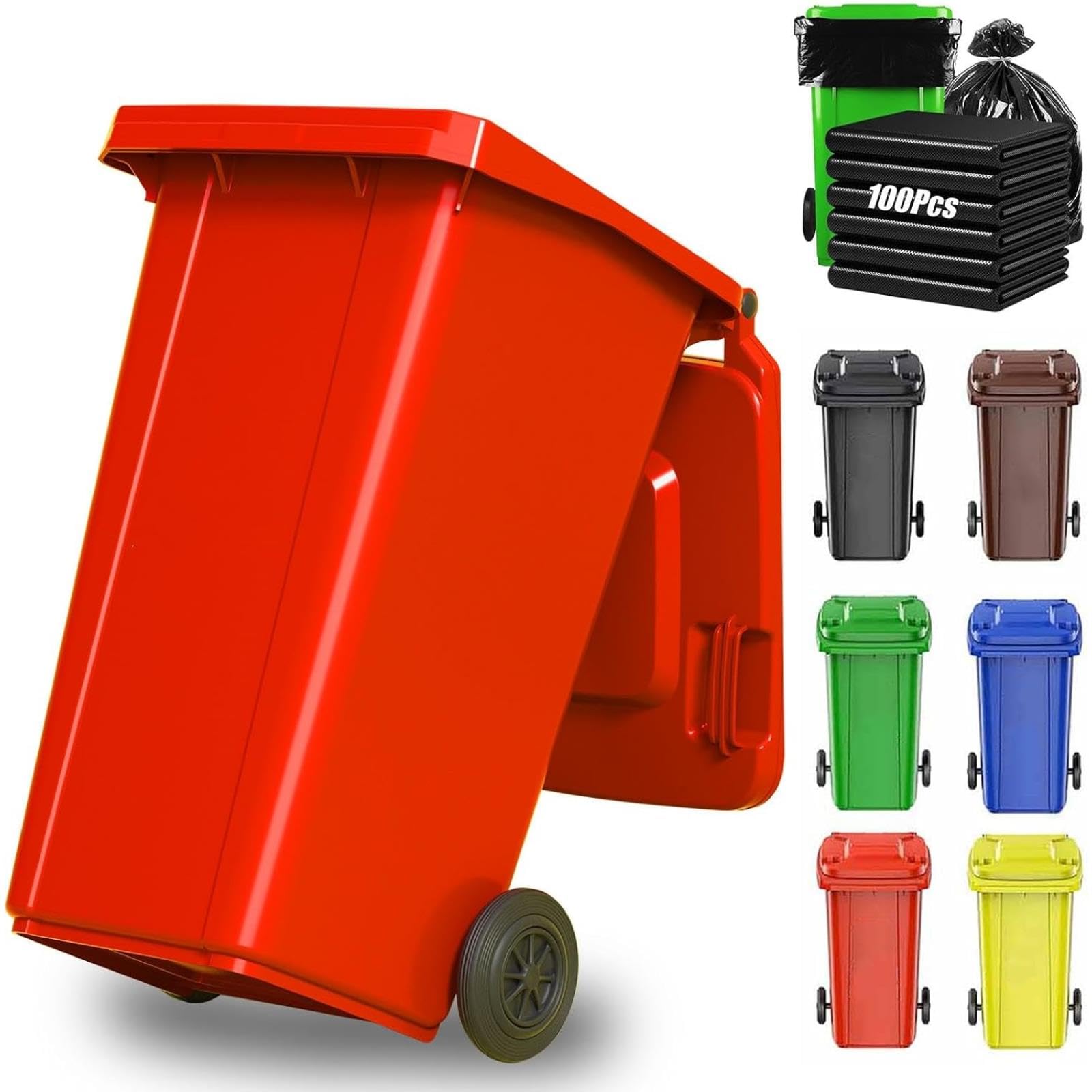 VITIWEDTY Large Outdoor Trash Can with Wheels & Lid, 18/22/27/53 Gallon Heavy Duty Garbage Can for Patio, Backyard, Deck (Red 27 Gallon)