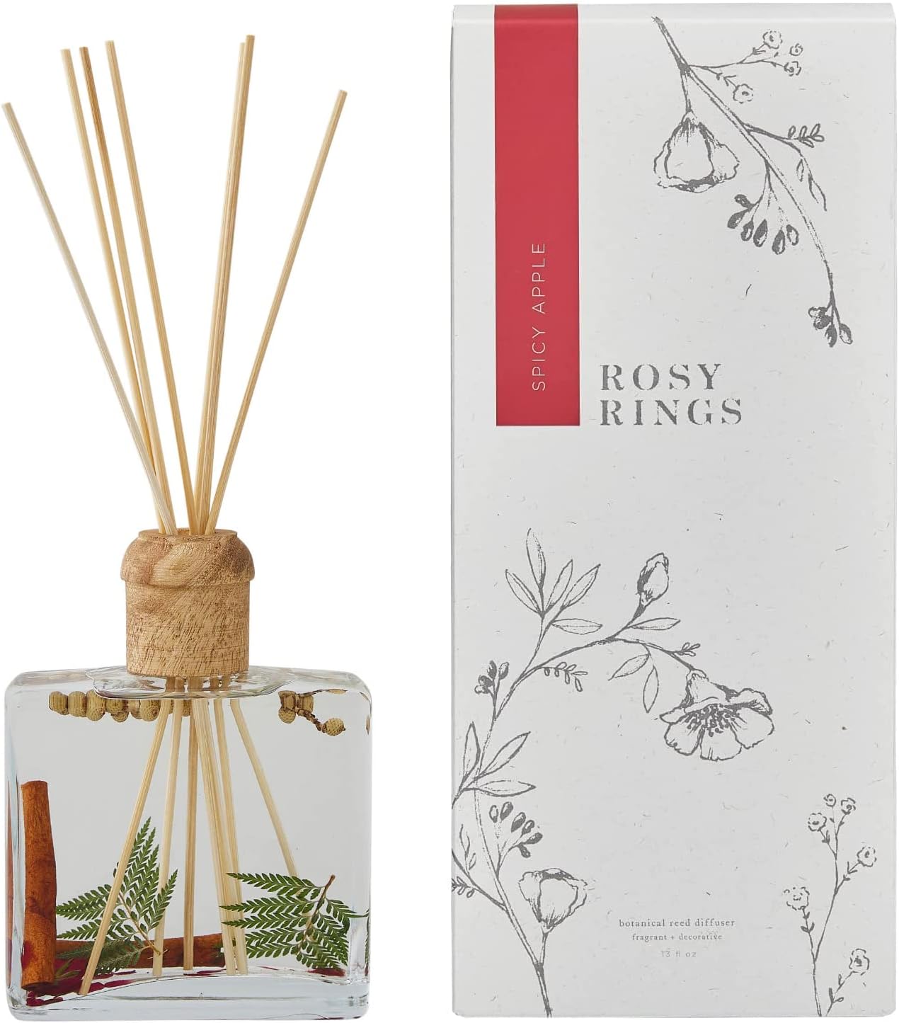 Rosy Rings Spicy Apple Botanical Reed Diffuser 13oz - Lasts 6-12 Months, Aromatherapy Diffuser, Reed Diffuser Sticks, Diffuser with Botanicals Perfect for Home Decor!