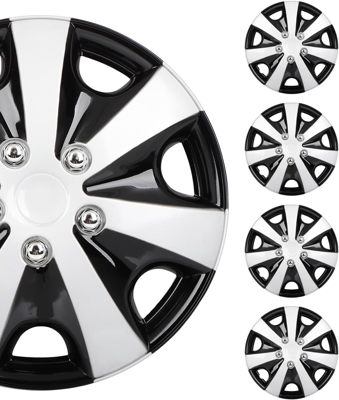 SCITOO Wheel Rim Cover Hubcaps with Sliver can Easily Snap On Car Truck SUV(15-Inch),Suitable for a Variety of 15" Models,Corrosin-Free & Sturdy,4-Pack.