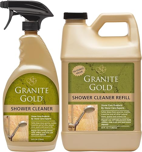 Granite Gold Spray limpiador de ducha para superficies de cuarzo, granito, mármol, cerámica y otras superficies de piedra, 64 onzas líquidas y 24