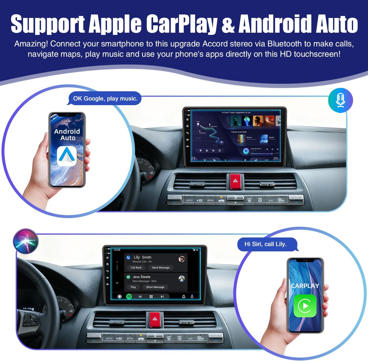 4G+64G for Honda Accord 8th 2008-2013 Android Bluetooth Car Radio, 10" Touchscreen Stereo with Wireless CarPlay, Android Auto, GPS Navi, WiFi/DSP/SWC, AHD Backup Camera
