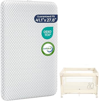 ANGELBLISS One-Push Baby Pack and Play Bundle with Custom-Fit Mattress Includes Portable Travel Crib Playard with Diaper Changer & 1.5" Dual-Sided Breathable Mattress Pad