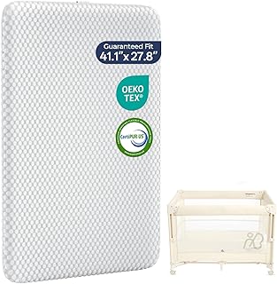 ANGELBLISS One-Push Baby Pack and Play Bundle with Custom-Fit Mattress – Includes Portable Travel Crib Playard with Diaper Changer & 1.5" Dual-Sided Breathable Mattress Pad