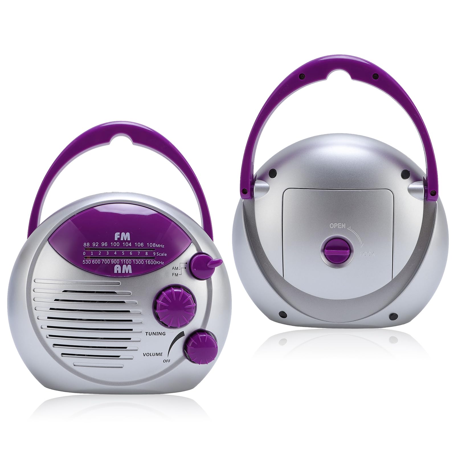 Shower Radio Speaker, AM FM Radio with Top Handle, Portable Stereo Radio with Earphone Port for Home, Beach,Hot Tub, Bathroom, Outdoor-image-12