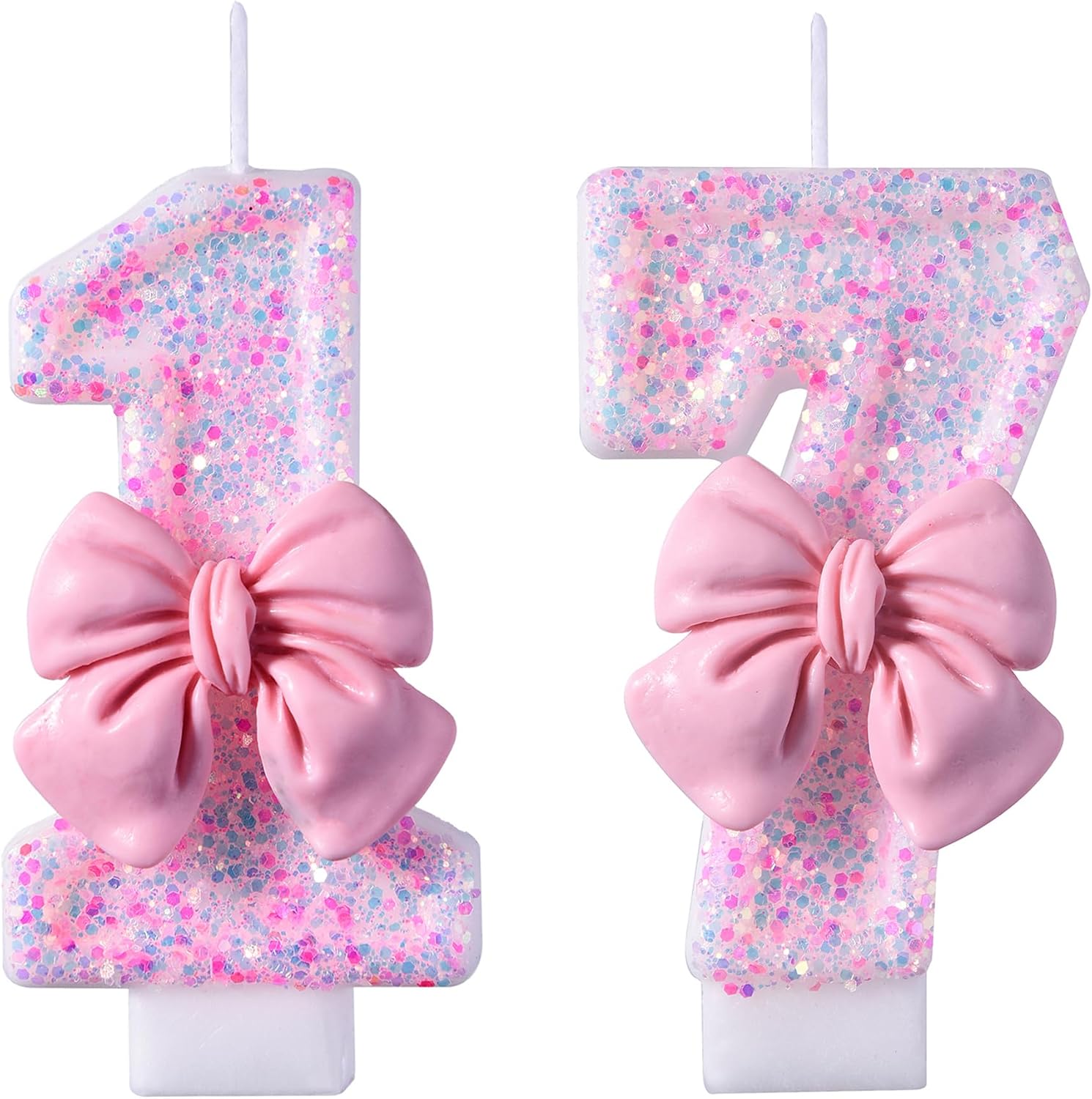 17 Birthday Candle, Smokeless Pink Glitter Number 17 Cake Topper