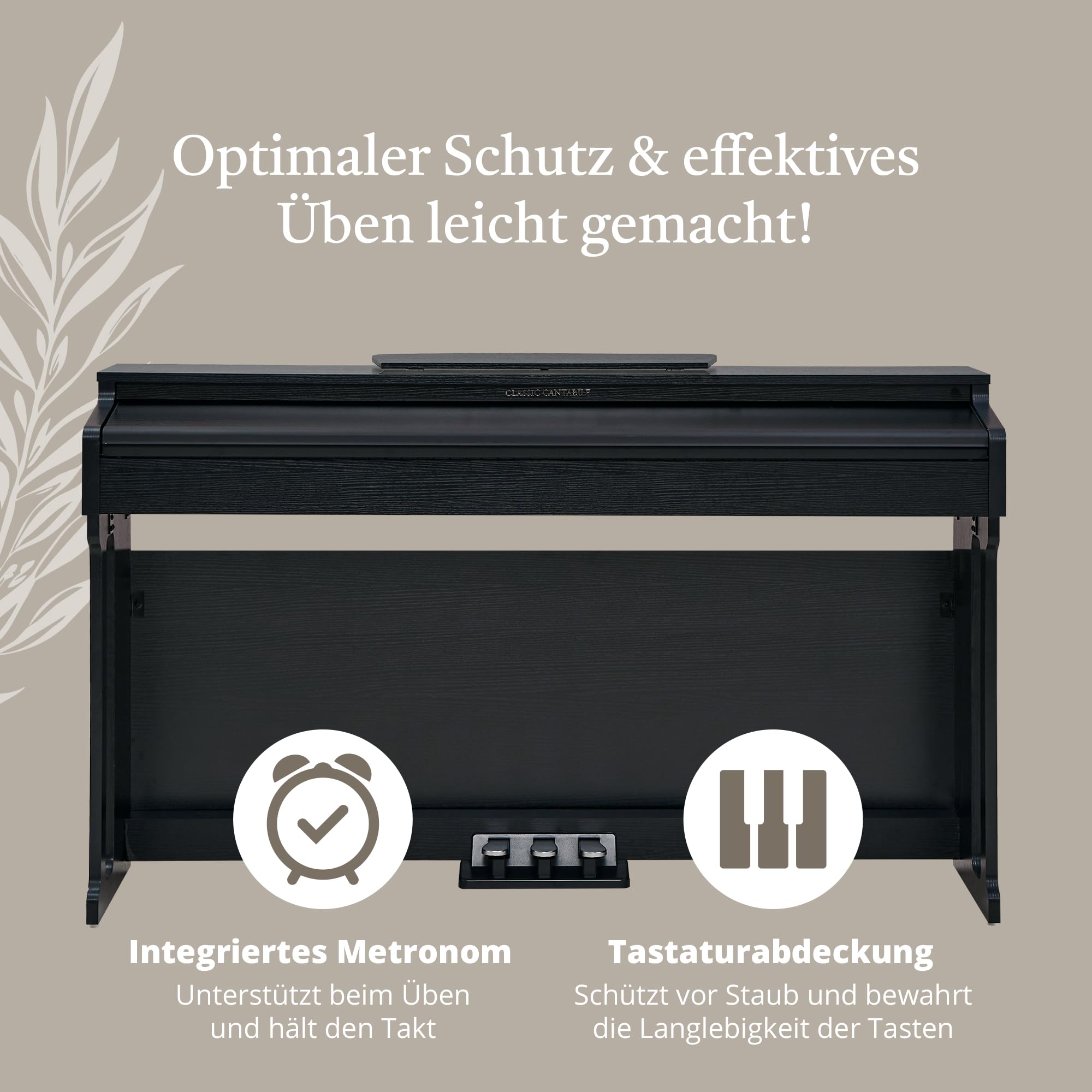 Classic Cantabile DP-220 SM E-Piano Set - Digital Piano 88 gewichtete Tasten mit Hammermechanik - Inklusive Pianobank, Kopfhörer und Klavierschule - Layer-, Split- und Twinova-Funktion - 3 Pedale