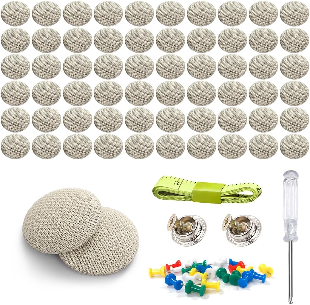 JNNJ 60 Piece Headliner Repair Set, Auto Roof Repair Snap Rivets and Installation Tool, Car Repair Headliner Rivets with Ruler Screwdriver Positioning Pin, Upgrade for Sagging Headliner(Beige-Grey)