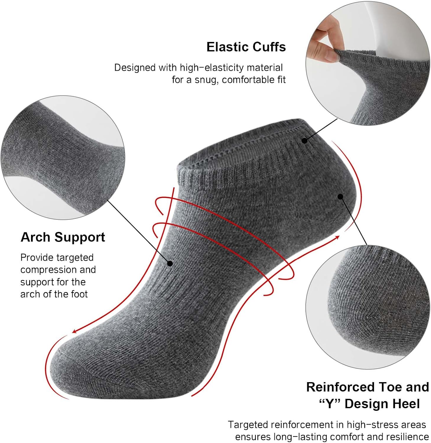 Irisbear Mens Ankle Socks - 6/8 Pack Casual Breathable Cotton Low Cut No Show Socks with Arch Support