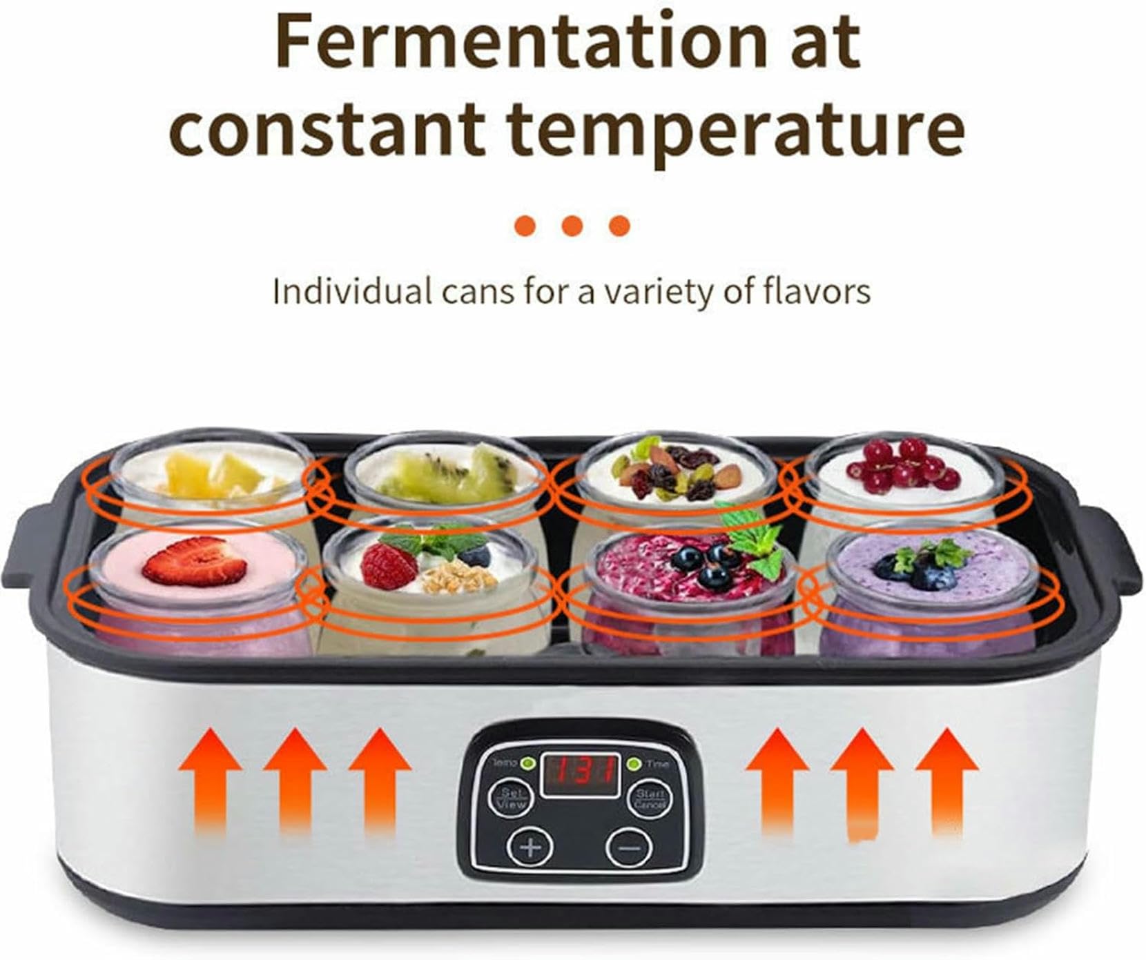 Yogurtera, 1400 ml Ultimate Yogurtera Probiótica con 8 Frascos de Vidrio, Pantalla LED y Temporizador, Máquina Automática para Hacer Yogur con Control Automático de Temperatura para Yogur Casero