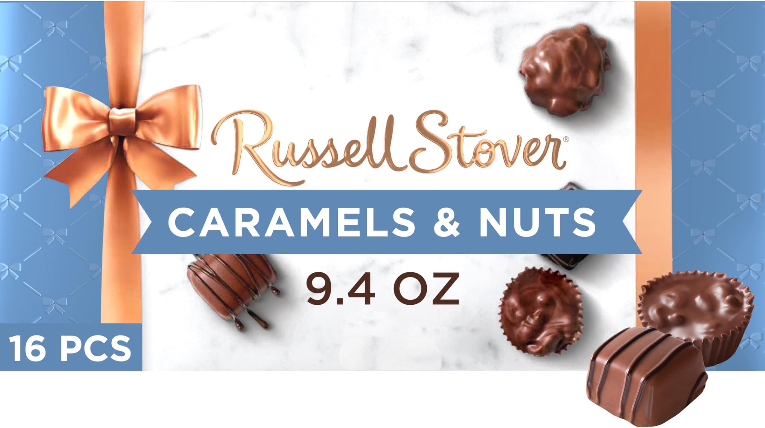 Russell Stover Caramel and Nuts in Milk and Dark Chocolate, Mother's Day Chocolate Gift Box, 9.4 Ounce