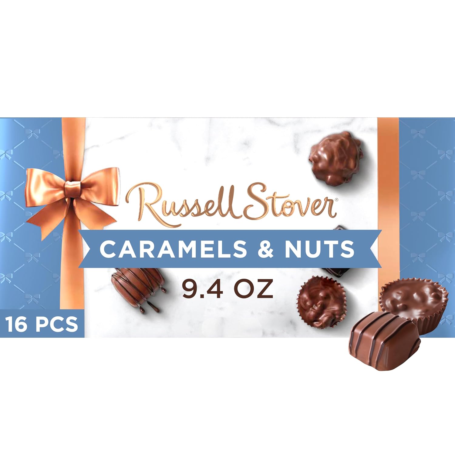 Russell Stover Caramel & Nuts Milk & Dark Chocolate Assortment, 9.4oz Gift Box - Ideal for Mother's Day