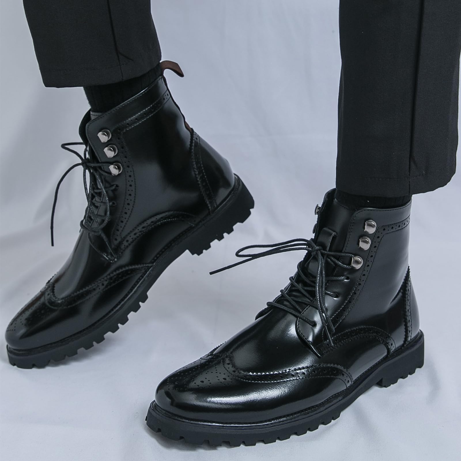 Stivali da Sera Uomo con Punta Alata, Stile Brogue con Lacci | Stivali Oxford con Punta Alata, Stivali Moto alla Caviglia, Stivali Chelsea Formali