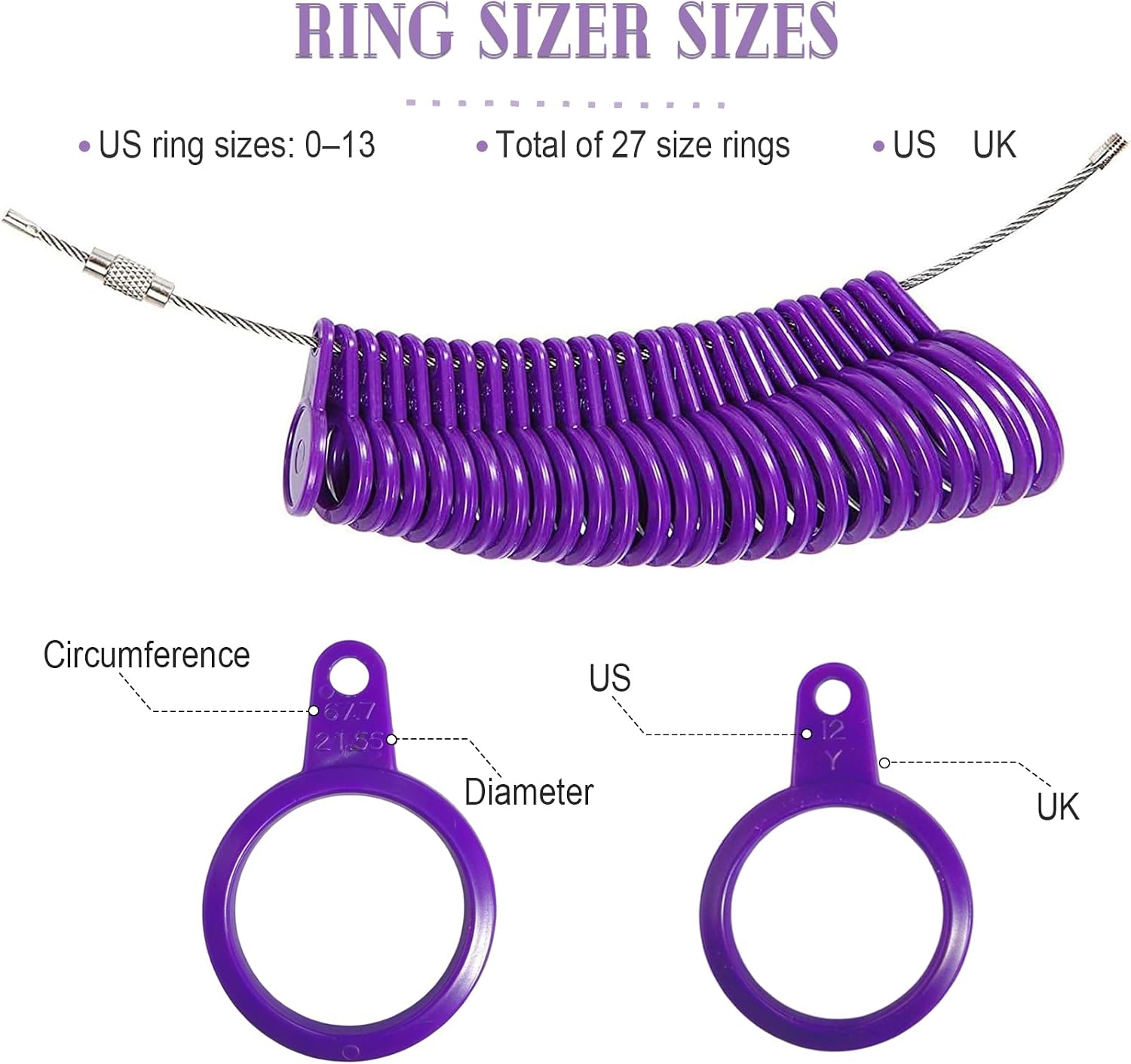 Ring Sizer Measuring Tool Plastic Ring Sizing Mandrel and 0–13 Purple Ring Sizer, Men and Women Ring Size Measuring Kit,Ring Measurer and Ring Sizer for Home Users Proposal Planning DIY Crafters