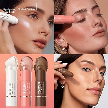 Highlighter Makeup Stick, Cream Balm, Pearly White Shimmer, 1 Stick | Rounded Tip For Targeted Application, No Separate Applicator Required, For Daily Make-Up, Cheekbones And Nose Bridge