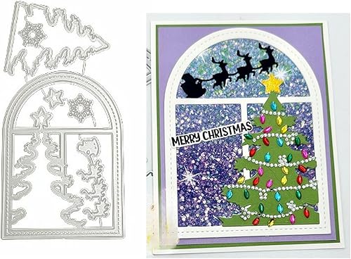 Qoiseys Troqueles de metal para árbol de Navidad y puertas para hacer tarjetas, plantillas de corte para álbumes de recortes, álbum de fotos, papel