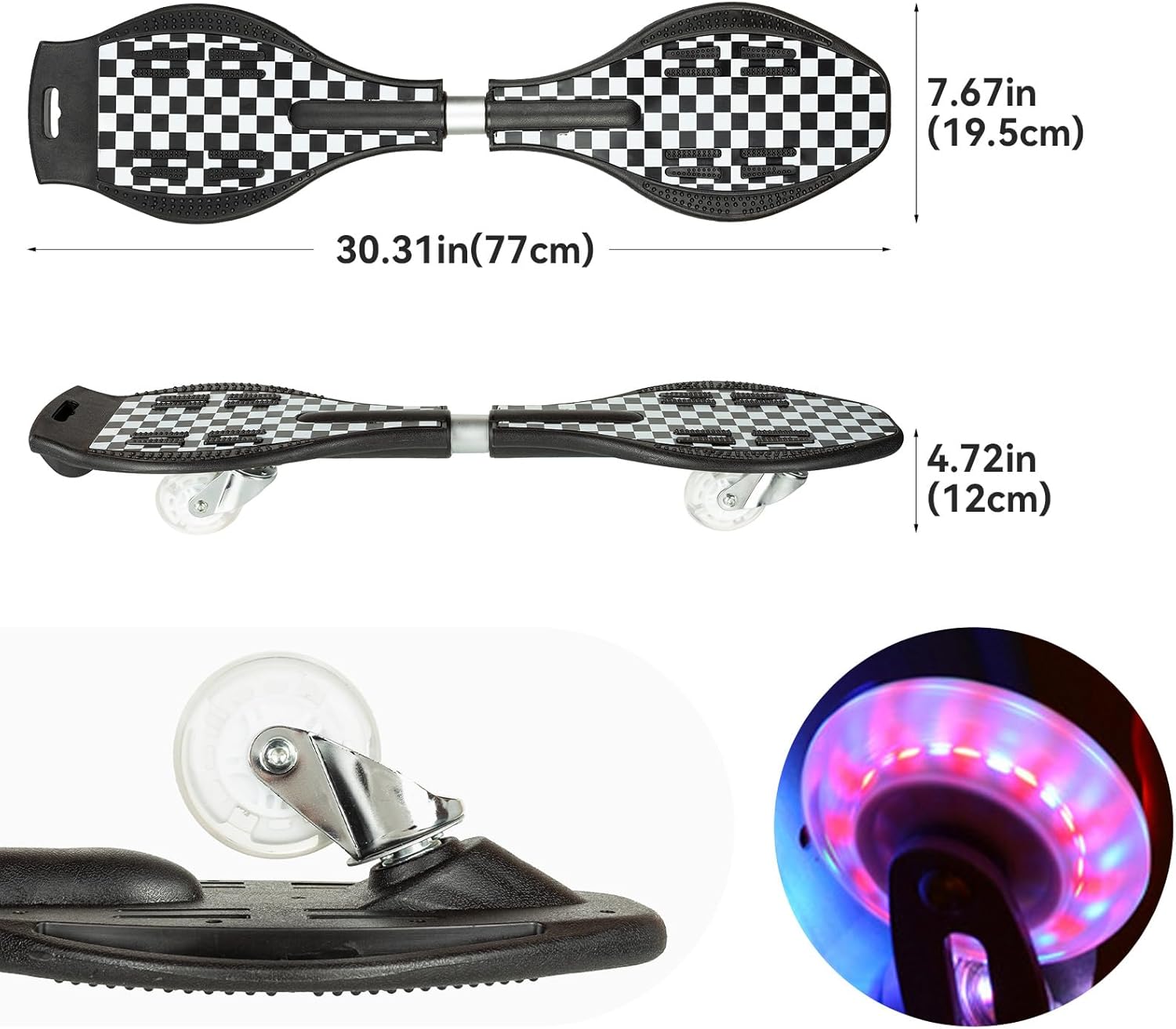 Simcat Caster Board, Skateboard with 360-degree Casters and Illuminating Wheels, Lightweight Durable Twistboard for Kids, Teenagers and Adults