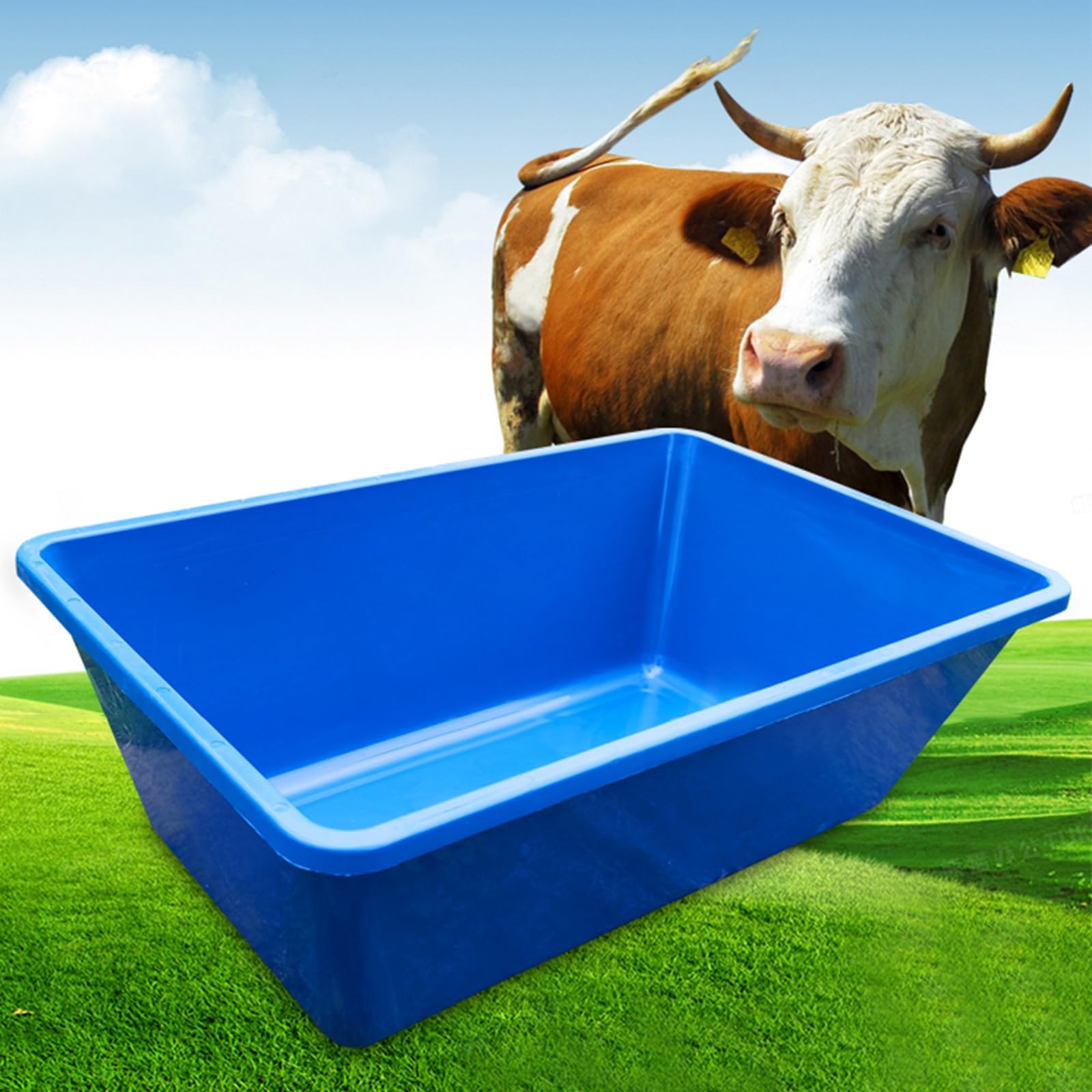 SRNSAEB Blue Black Big Plastic Goat Feeders 83cm Long, Heavy Duty Large Capacity Livestock Feed Trough to Cattle Pig Horses & Sheep Goats, Easy to Clean, Thickened Hay Feeding Troughs(Blue)