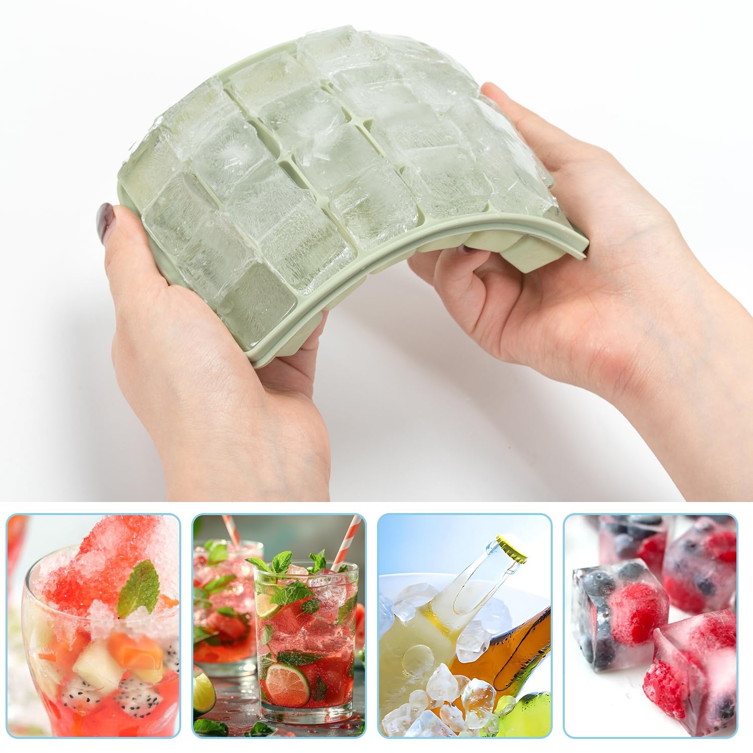 Lot de 3 bacs à glaçons carrés en silicone avec couvercle 24 compartiments Sans BPA