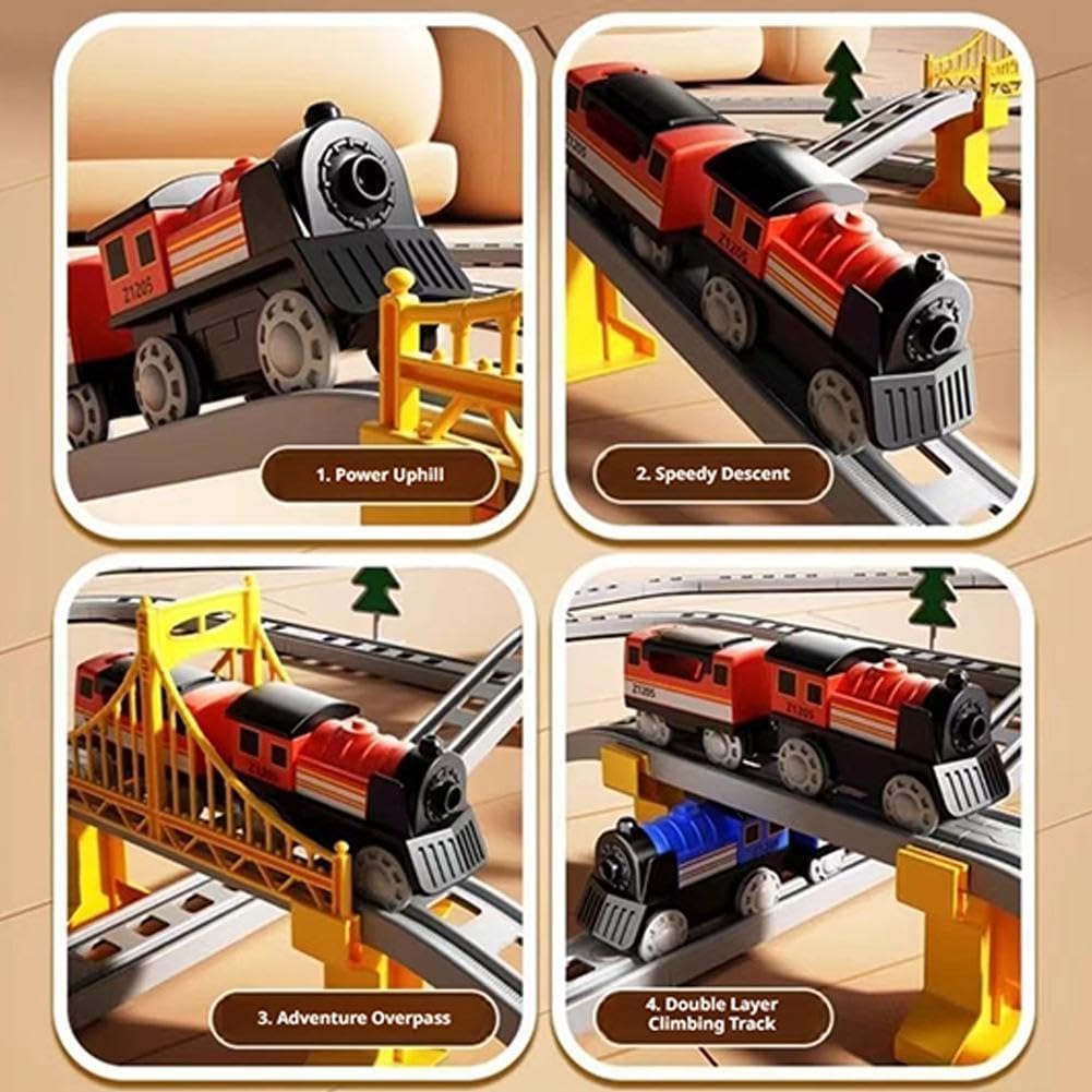 Electric Train Set, DIY Tracks Set with Train Car Tracks Bridge Road Sign,Train-Track Accessories Playset, Simple Assembly (62PCS)