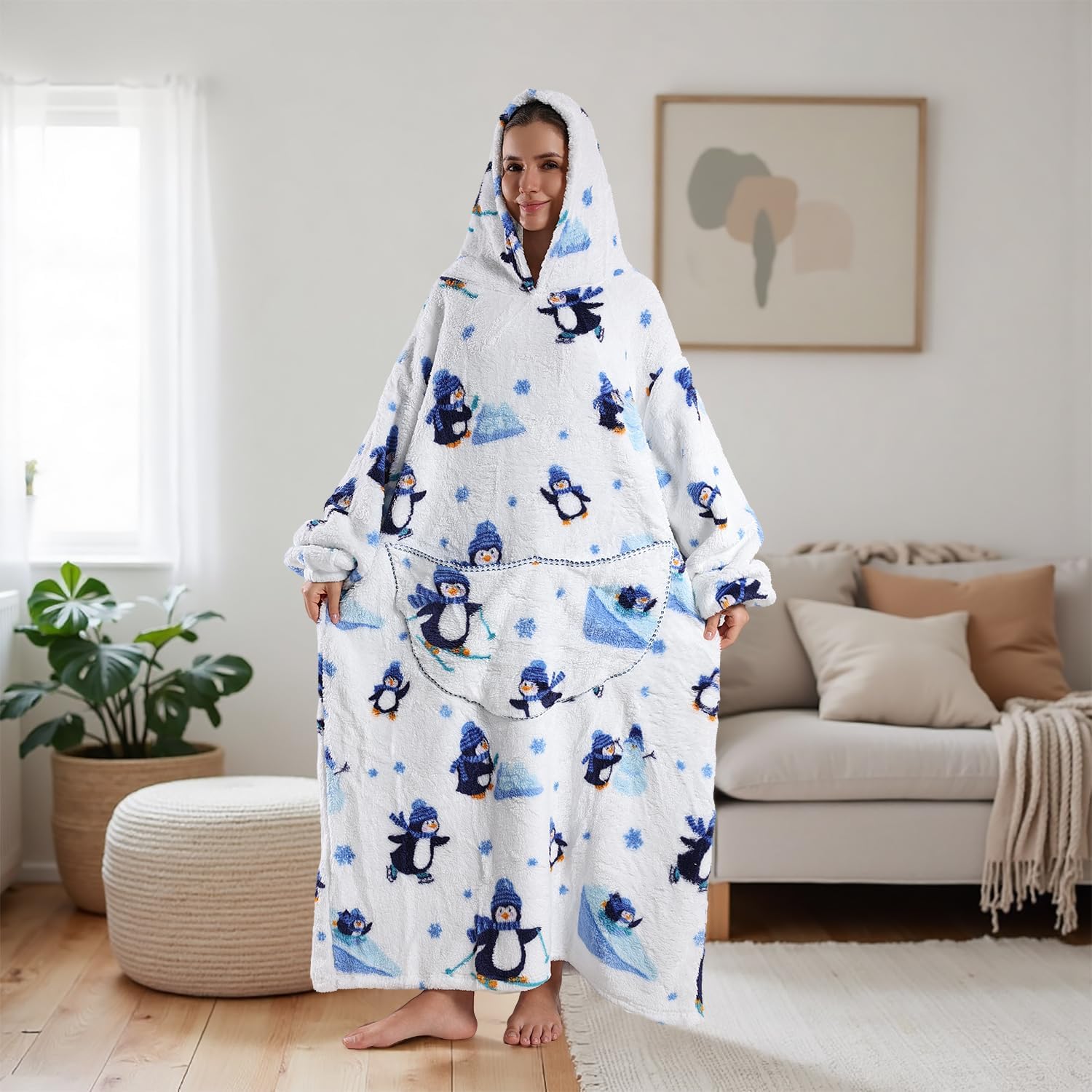 Wearable Blanket Hoodie for Adults - Oversized Soft Warm Blanket Sweatshirt, Gifts for Women & Men - Image 2