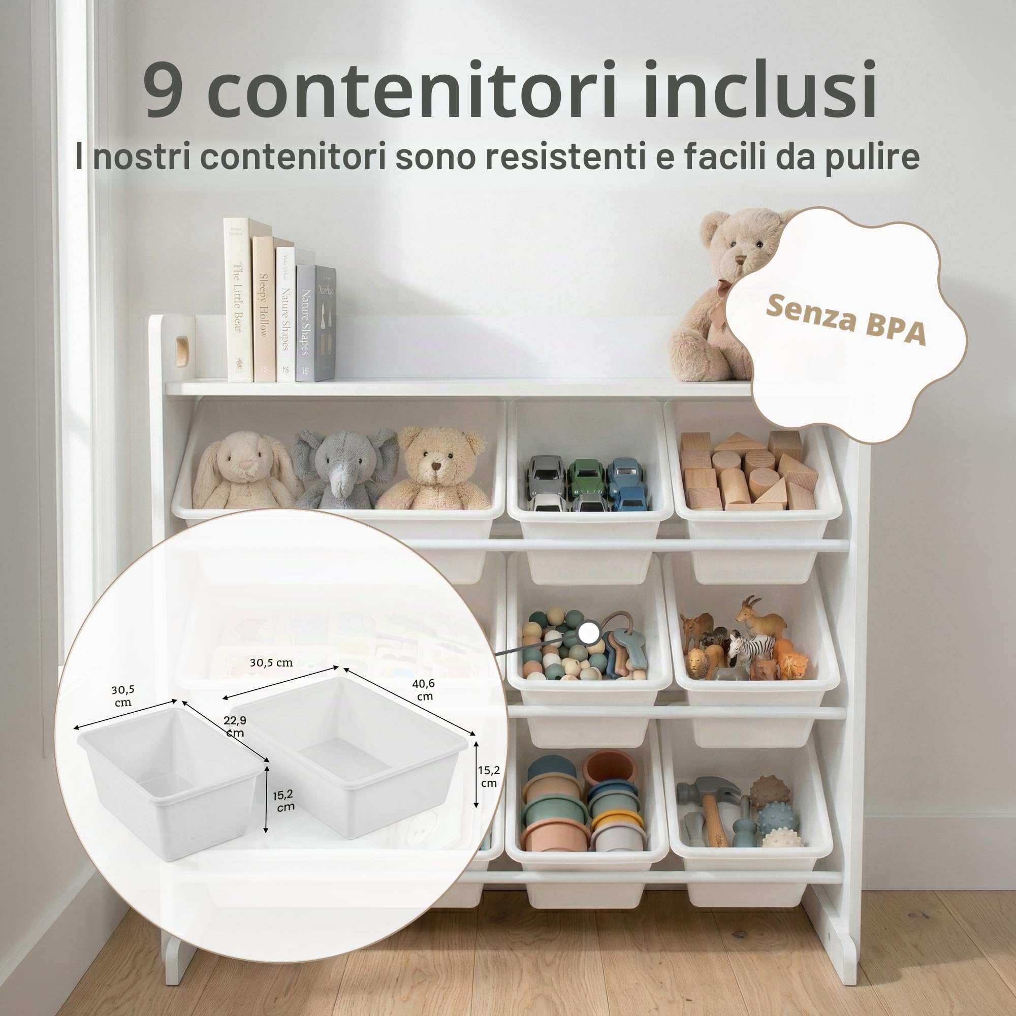 HumbleCrew Scaffale Bambini Luminoso: Organizer Giocattoli con 9 Contenitori, Design Bianco/Bianco Moderno, Ideale per Camerette Stile e Ordinate