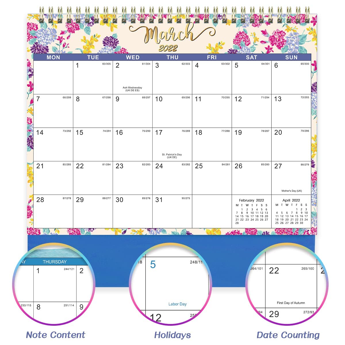 Desk Calendar 2022 Standing Flip Calendar with Premium White Paper