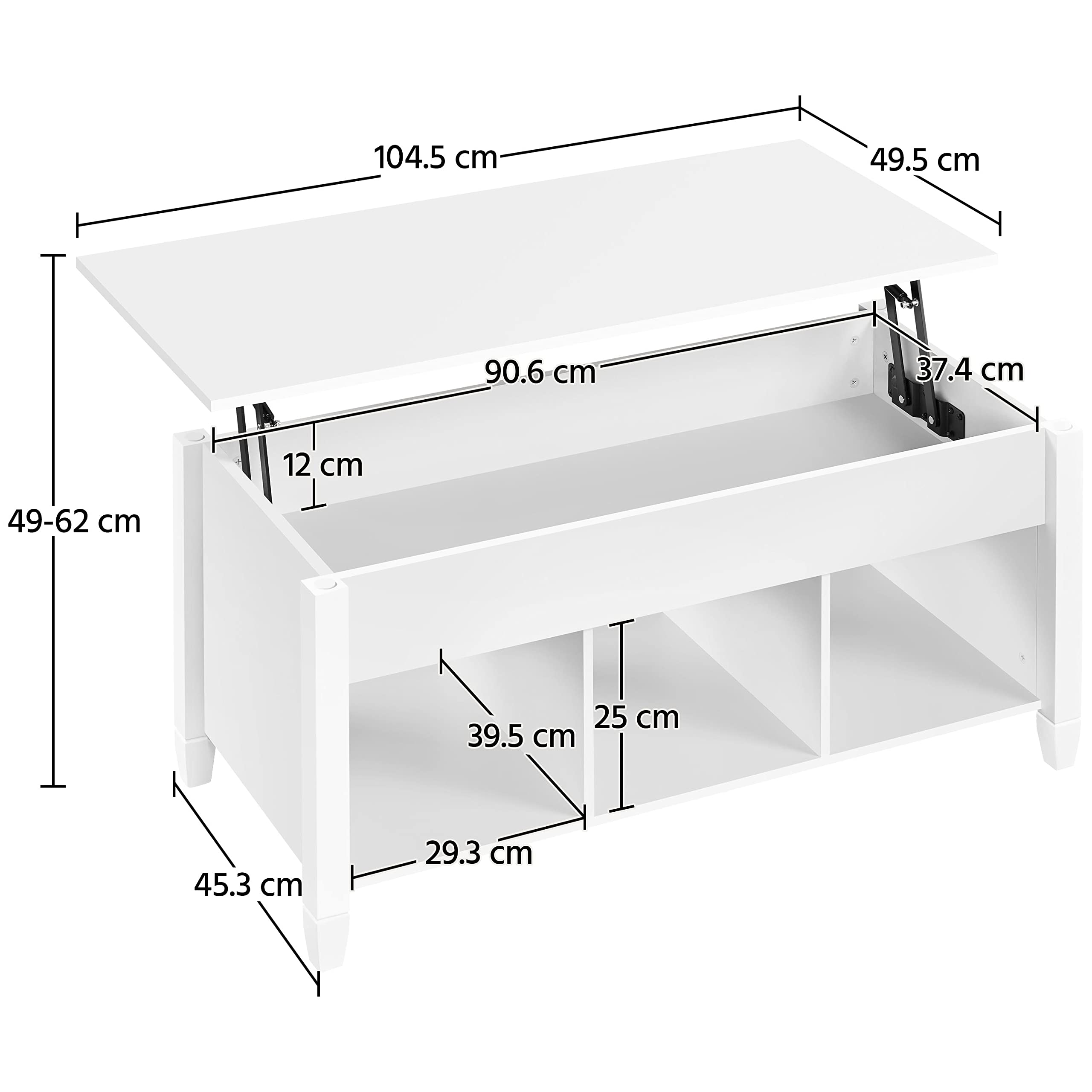 Yaheetech Couchtisch höhenverstellbar Kaffeetisch mit Hebeplatte Hubtisch versteckter Stauraum Beistelltisch aus Holz Sofatisch für Wohnzimmer Weiß