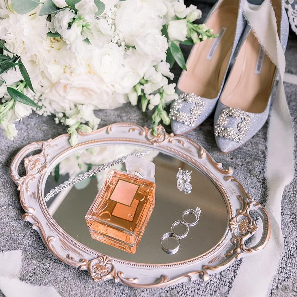 LZYMSZ Decorative Mirror Tray, Vintage Oval Display Tray for Perfume