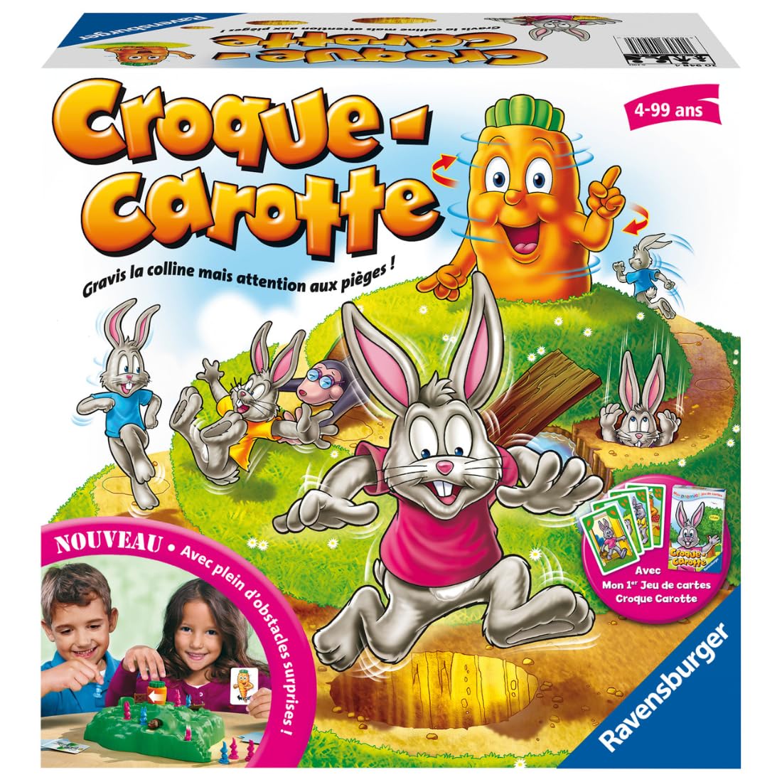 Ravensburger - Croque Carotte - Jeu de société - Enfants et Parents - Jeu de Parcours Rigolo - Inclus Jeu de Cartes Exclusif - De 2 à 4 Joueurs à partir de 4 Ans - Mixte - 20948 - Version française