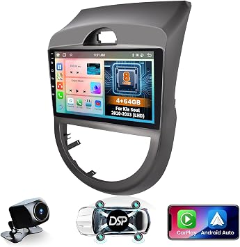 [8 Core 4+64GB] Hikity for Kia Soul 2010 2011 2012 2013 LHD Android Car Stereo, 9 Inch 1280 * 720 IPS Touchscreen Car Radio Support Wireless Carplay 59UI GPS Navigation WiFi 32EQ DSP Backup Camrea