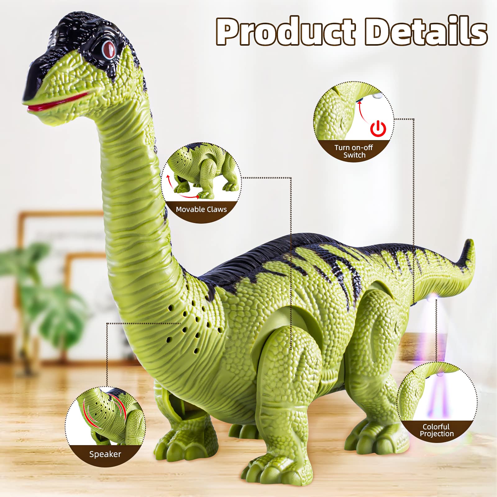 Doloowee Juguete de dinosaurio para niños de 3 – 5/5 – 7 años, juego de 3 robots eléctricos de dinosaurio con luces LED y sonidos, juguete de dinosaurio para niños y niñas