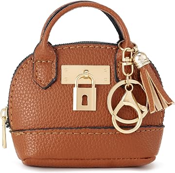 WOZEAH Mini Backpack Keychain for Women,Small Change Pouch Coin Purse Zipper with Key Card Lipstick Headset Cosmetics BagCoffee
