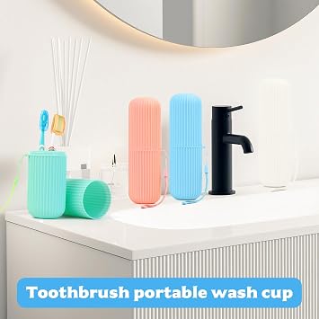 4 Travel Toothbrush Cases with 5 Covers, Portable Toothbrush Holders | Hard-shell holders for toothbrush/toothpaste—vented, hygienic; compact for travel, camping, and business trips.