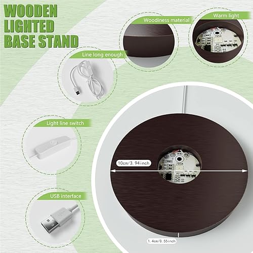 Miniatura 8 de Base de luz LED de madera para acrílico, resina, cristal, arte de vidrio, soporte de esfera de cristal USB de 7 ciclos de color, soporte de
