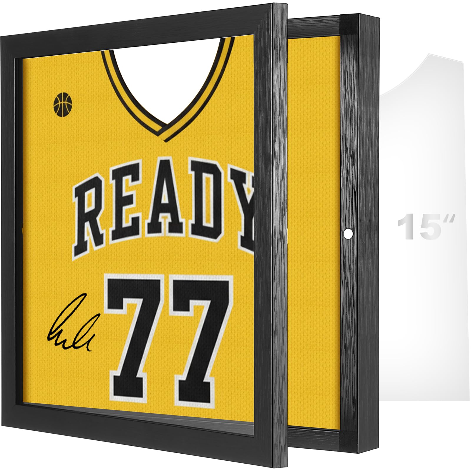 View 1 of 1 Pack T Shirt Display Frame, 15'' X 15'' Black Imitation Wood T Shirt Frame with 98% UV Protection Acrylic, 1" Depth of Usable Space Shadow Box, Display Case for Shirts, Jerseys, Memorabilia