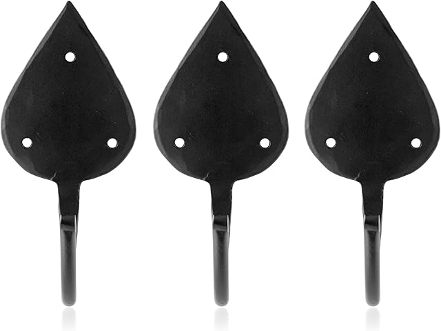 Blacksmith Wall Mount Coat Hooks  Handmade Wrought Iron J-Hooks w/ Screws & Wall Anchors Kitchen, Bedroom, Bathroom - Single Prong Door Hooks Hanging Towels Bags Hats (Set of 3, Gothic) (FA0005)