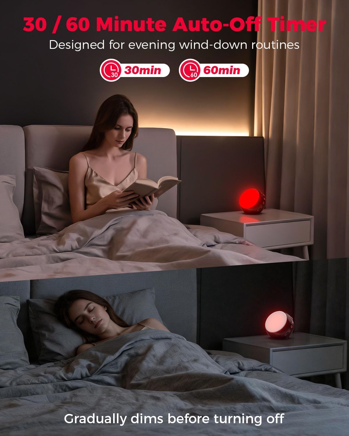 Bakzon Red Light Therapy Lamp, 670nm Deep Red Night Light for Bedroom Sleep