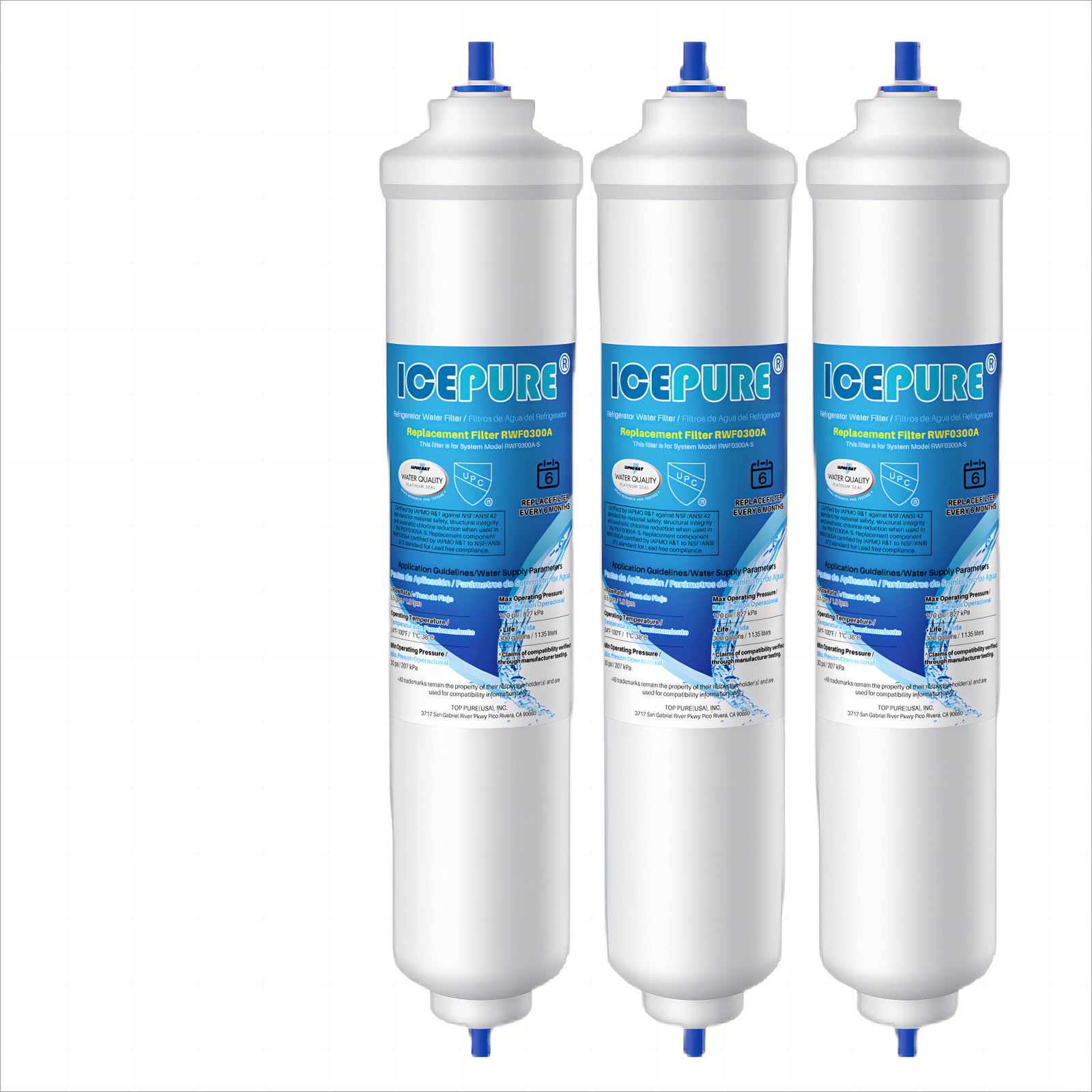 ICEPURERefrigerator Water Filter Compatible with Samsung DA29-10105J, DA29-10105J HAFEX/EXP, DA99-02131B, WSF-100, EF9603, HAIER LG Inline Refrigerator, 3 Pieces