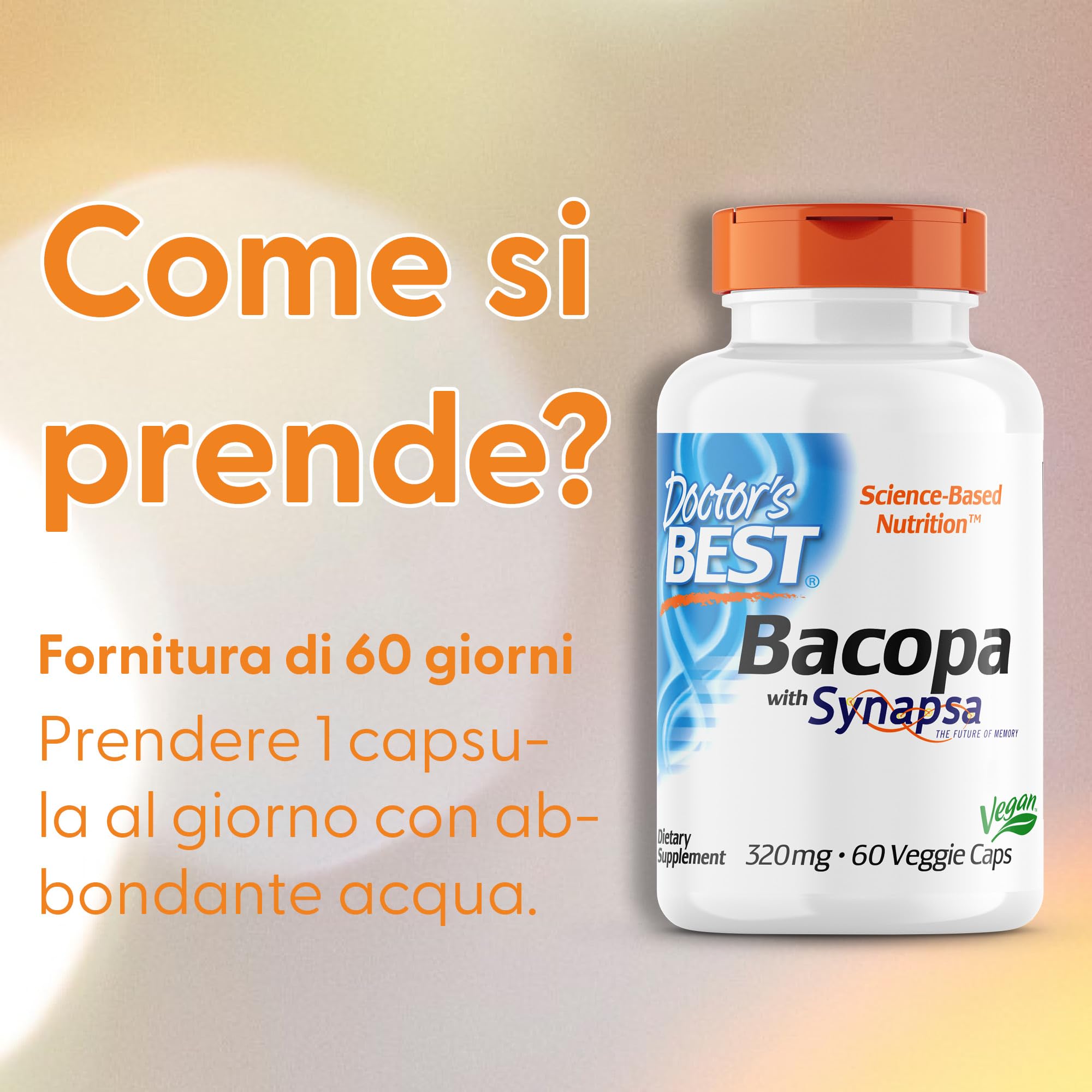 Doctor's Best, Bacopa with Synapsa, 320mg, 60 Capsule vegane, Testate in Laboratorio, Senza Glutine, Senza Soia, Vegetariane