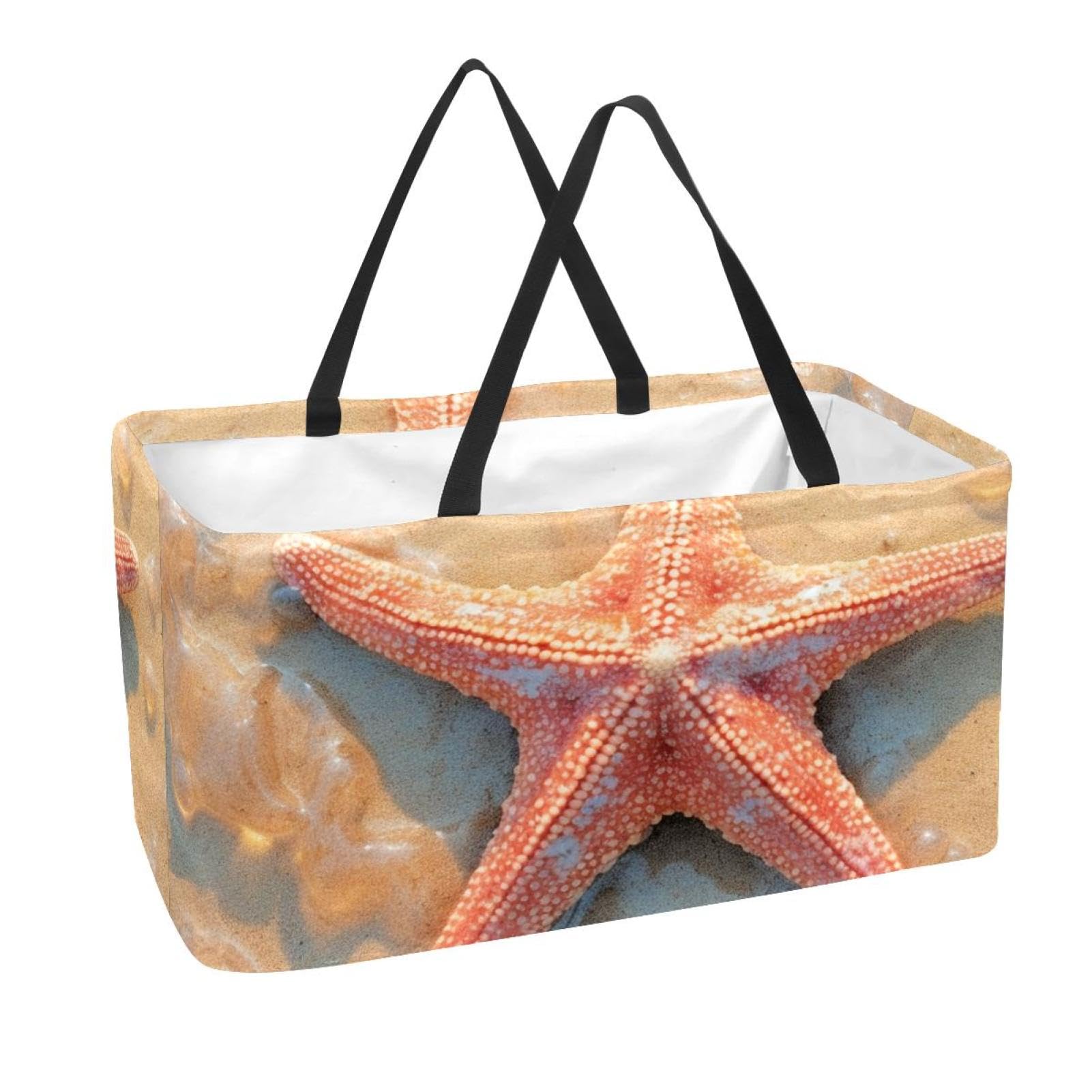Grand panier de rangement lavable et sac d'épicerie réutilisable pliable étoile de mer