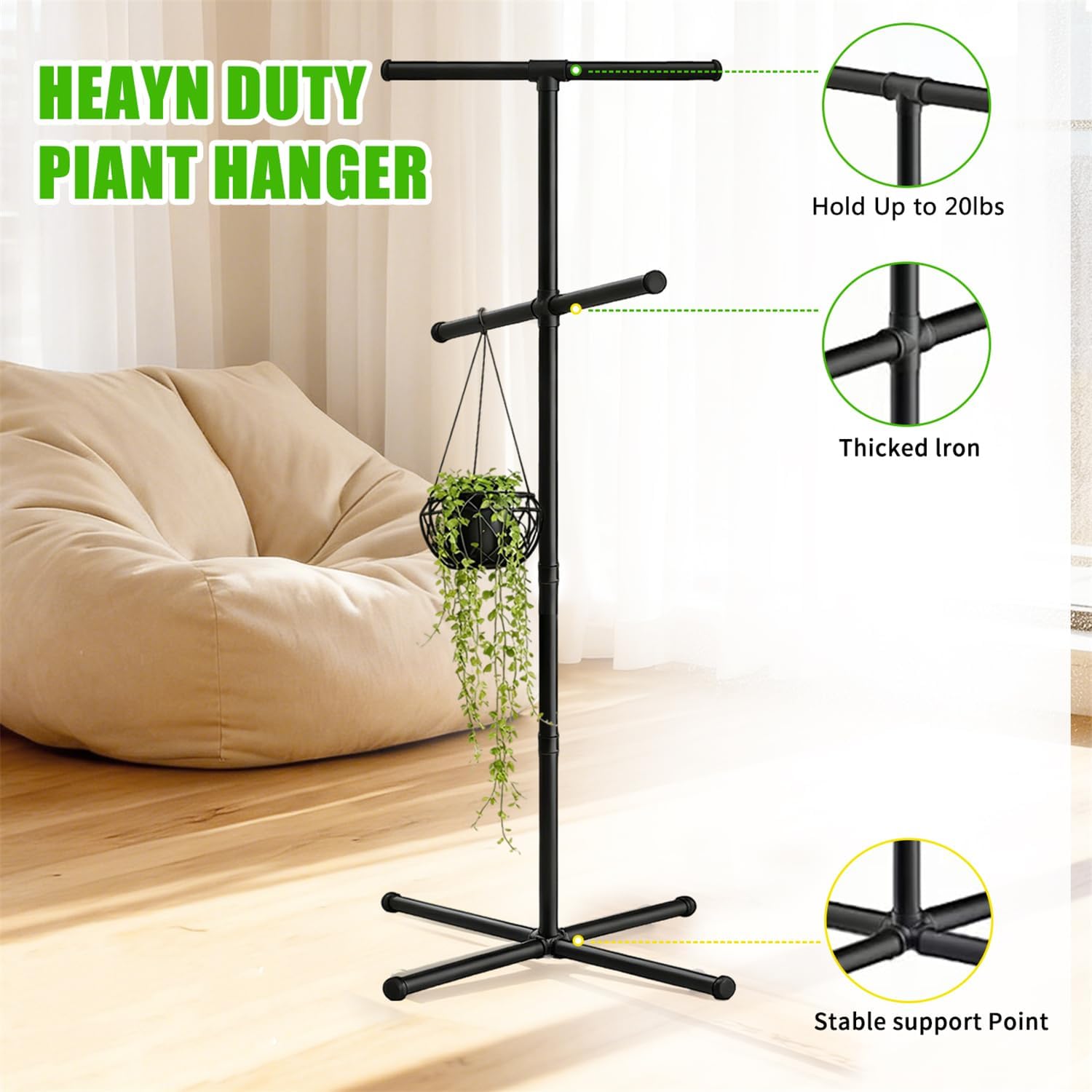 Hanging Plant Stand,Plant Hanger Indoor,Corner Plant Stand,Black Metal Hanging Plant Holder for Bedroom,Living Room,Garden,Balcony
