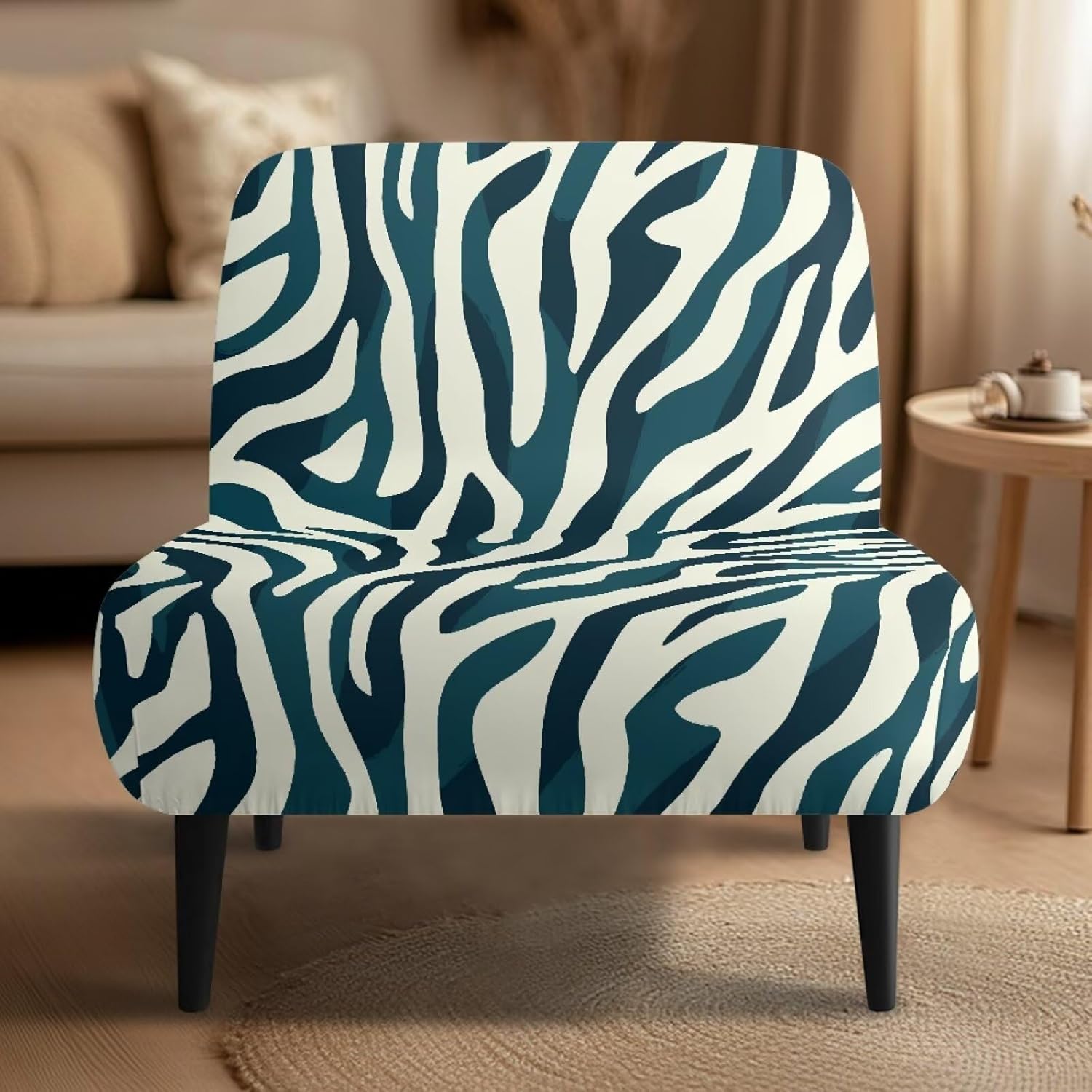 Blue Stripes Armless Accent Slipper Chair Cover Slipcover,Armless Chair Covers Slipcover,Stretch Removable Non-Slip Silp Cover for Accent Chair Without Arms for Living Dining Room